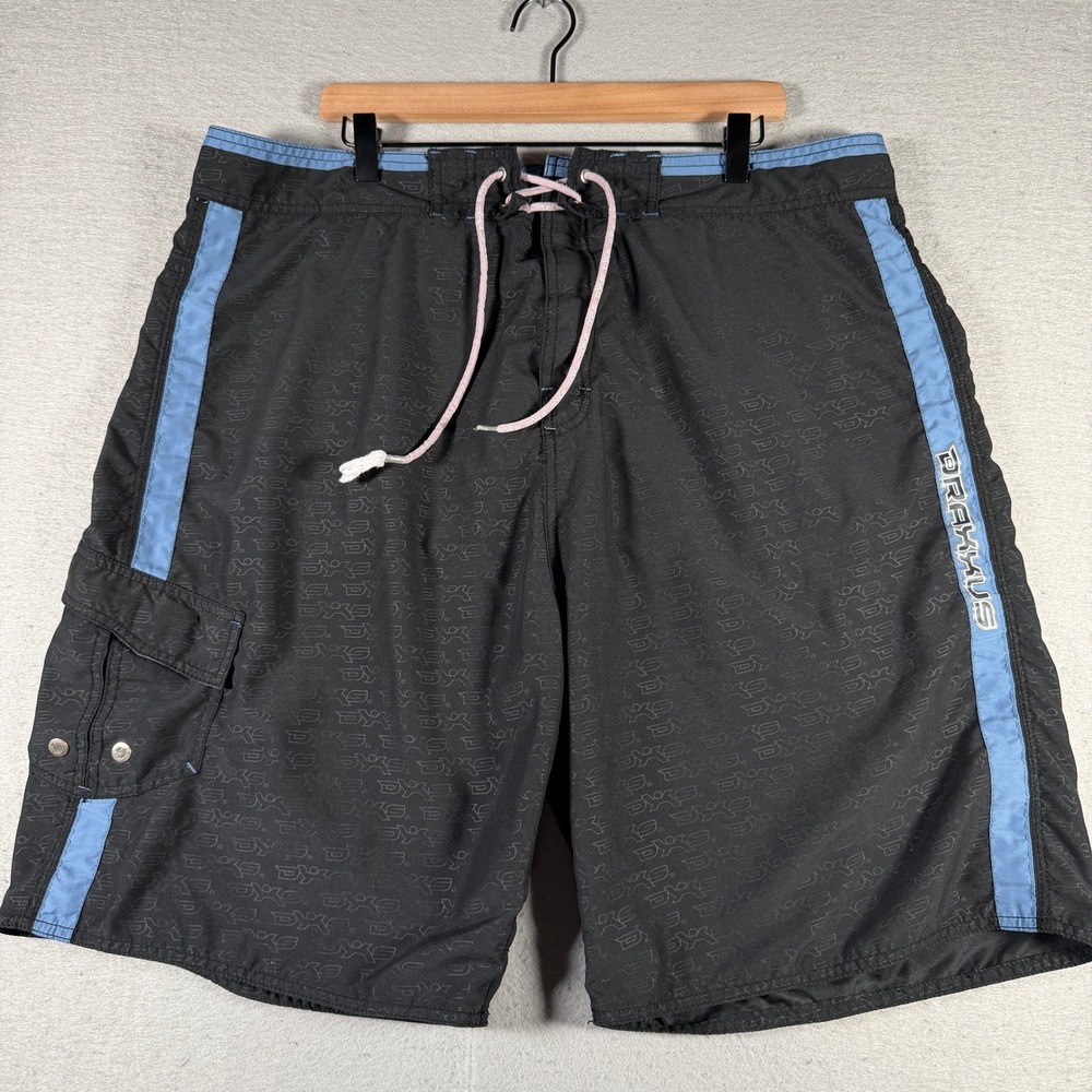 DXS Draxxus Xtreme Sportsgear Mens XXL Black Blue Logo Board Shorts Cargo 53 035